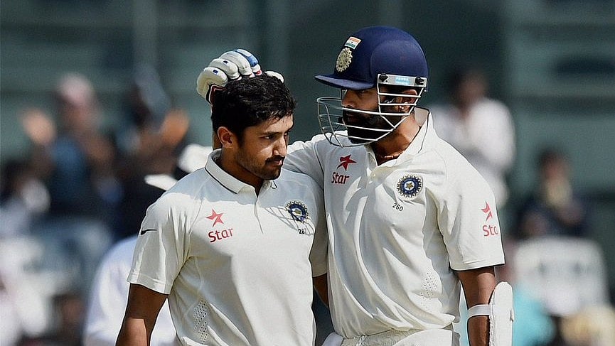 Photo: X | Sports with naveen : Karun Nair (L) with former Indian opener batter Murali Vijay during a Test cricket match.